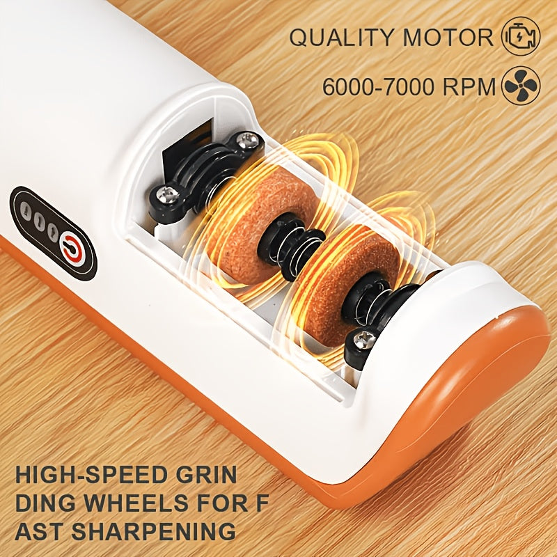 USB Rechargeable Electric Knife Sharpener Professional - Portable Electric Knife Polisher for Chef Knives, Fruit Knives & Kitchen Blades - Fast Sharpening, Multi-Scenario Use, Home & Outdoor