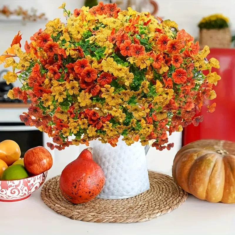 8-Pack Artificial Autumn Chrysanthemum Bouquets – UV-Resistant Non-Fading Faux Orange Fall Flowers for Home, Porch, Garden & Wedding Decor, Indoor Outdoor All-Season Decoration