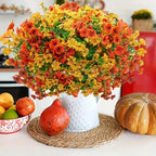 8-Pack Artificial Autumn Chrysanthemum Bouquets – UV-Resistant Non-Fading Faux Orange Fall Flowers for Home, Porch, Garden & Wedding Decor, Indoor Outdoor All-Season Decoration