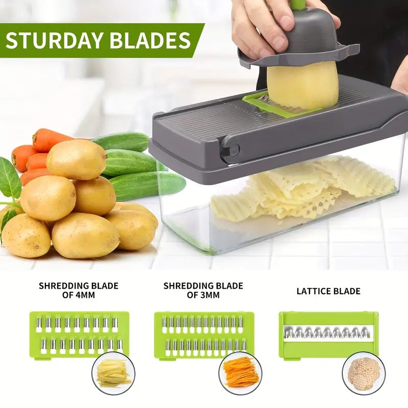 Vegetable Chopper 16-In-1 Professional Onion Chopper Multi-Function Food Slicer Dicer with 8 Blades and Container Kitchen Carrot Cutter Gift for Dad
