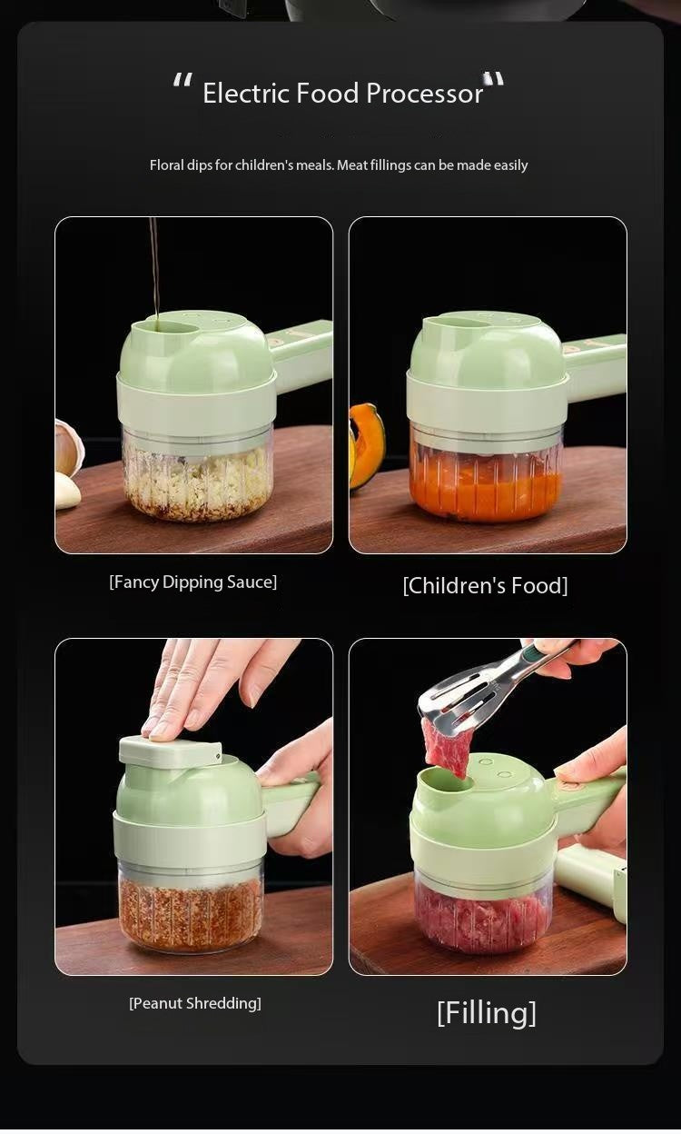Mini Electric Food Chopper, 1-Cup USB & Battery Rechargeable Portable Garlic & Onion Slicer with Cleaning Brush — Compact Kitchen Gadget for Garlic, Onions, Celery & More, White & Green