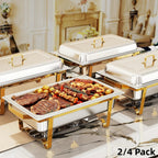 Golden Chafing Dish Buffet Set 9QT Stainless Steel Chafer with Full-Size Pans – Elegant Gold & Silver Finish Food Warmer for Weddings, Parties, Banquets & Catering Events (2 or 4 Pack)