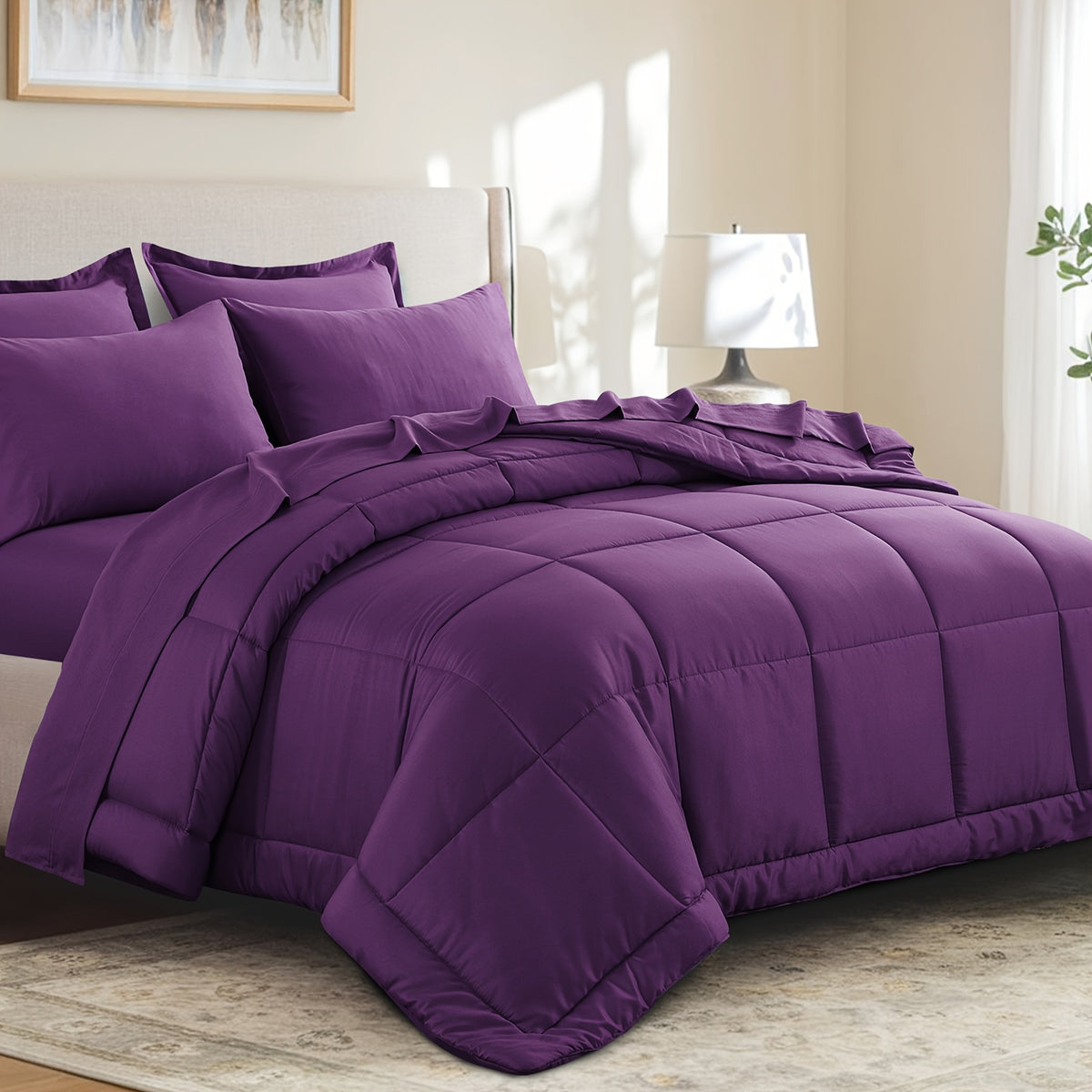 Bed in a Bag Queen 7 Piece Fluffy Comforter Set – Ultra-Soft Microfiber Bedding with Comforter, Fitted Sheet, Flat Sheet & 4 Pillowcases, Hypoallergenic Breathable All Season Bedding Gift for Her