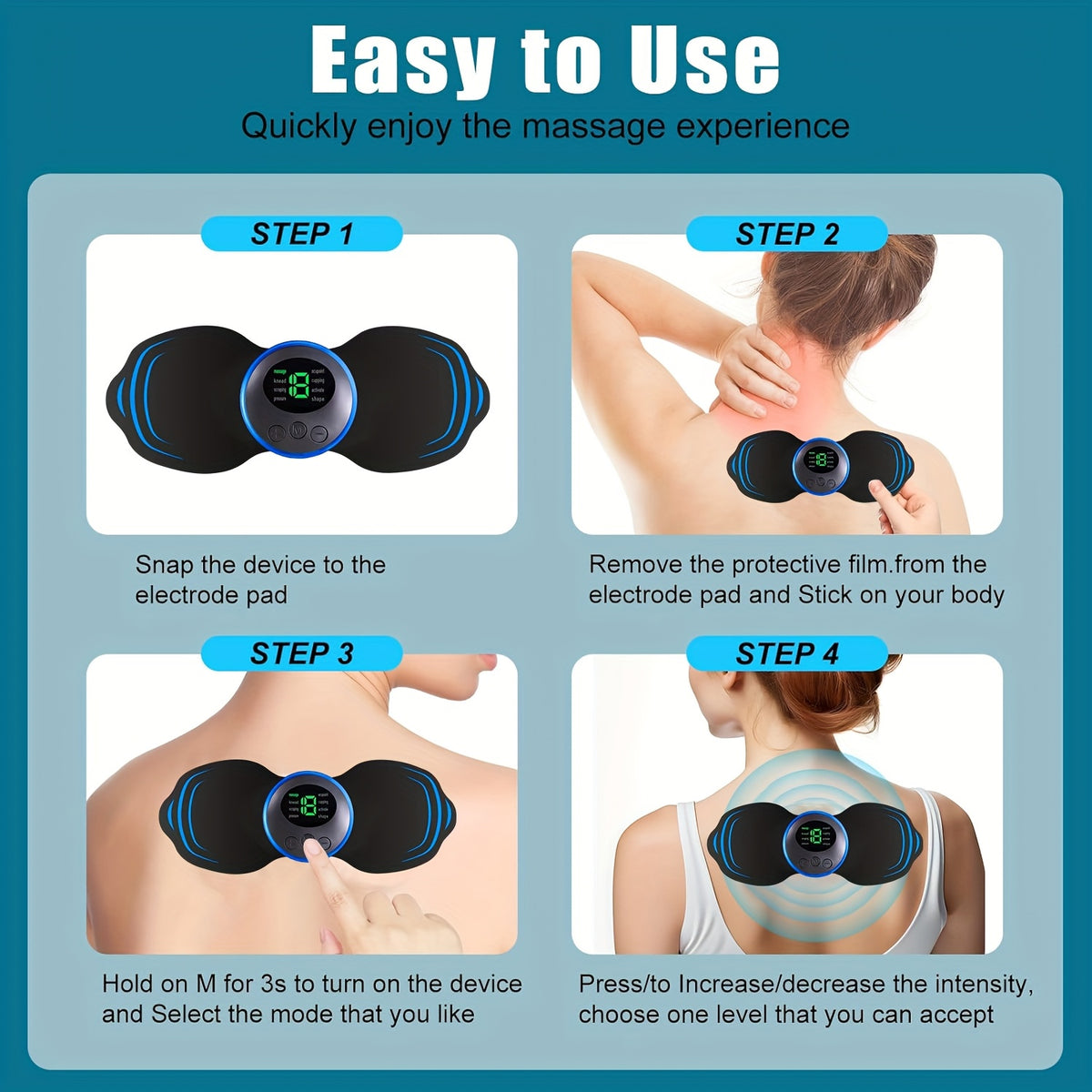 Body Massager with 19 Strength Settings & 3 Replaceable Pads – Electric Muscle Relaxer for Arms Legs Shoulders & Waist, Portable Full Body Pain Relief Device