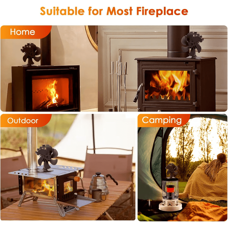 Wood Stove Fan Heat Powered Non-Electric Fireplace Fan for Wood Burning Stoves Pellet Stoves Log Burners with Thermometer – 4 to 7 Blade Options