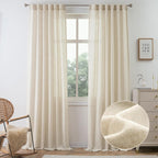 Linen Semi-Sheer Curtains 2 Panels Real Flax Light Filtering Drapes - Boho Farmhouse Window Curtains for Living Room Bedroom, 10 Colors Multiple Lengths Privacy Window Treatment