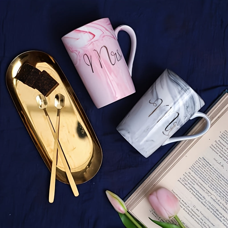 Mr and Mrs Mugs Couples Wedding Gift – 14oz Ceramic Marble Cups for Bride & Groom – Bridal Shower, Engagement, Anniversary & Newlywed Gift Set