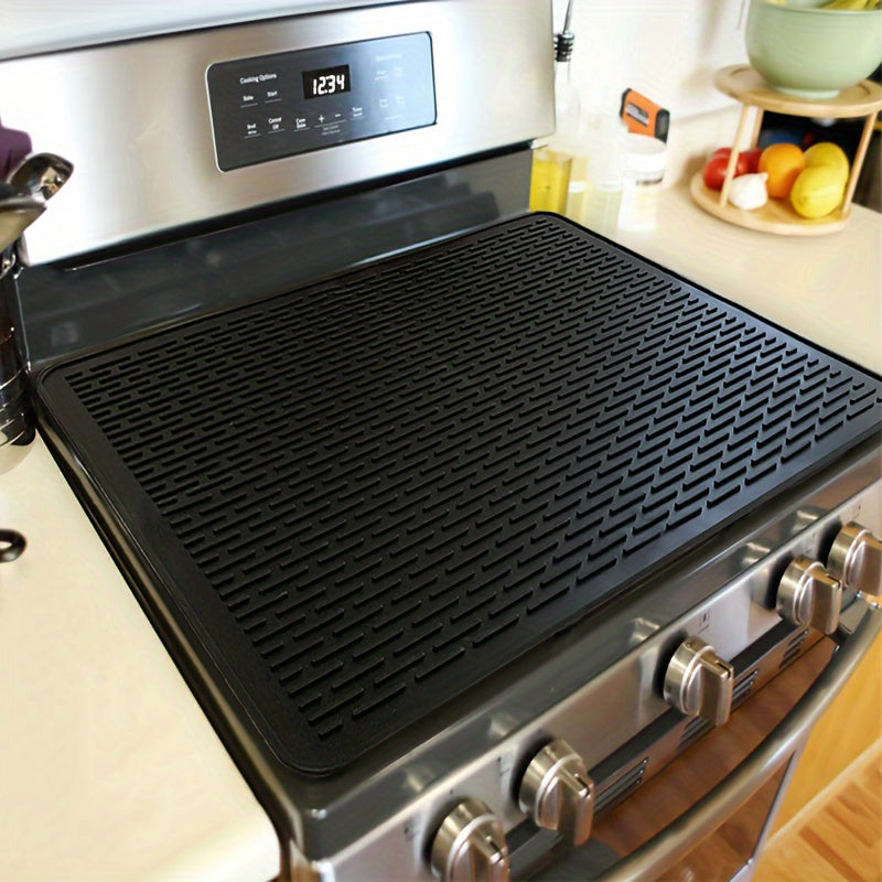 Silicone Stove Top Cover & Dish Drying Mat - 28x20 Inch, Heat Resistant to 450°F, Fits Electric & Glass Stovetops, Black