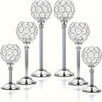 Crystal Candelabra Centerpiece Set of 6 – Elegant Wedding Table Decoration, Candlelit Dinner Photo Props, Birthday Anniversary Party Decor for Home Hotel Banquet (Candles Not Included)