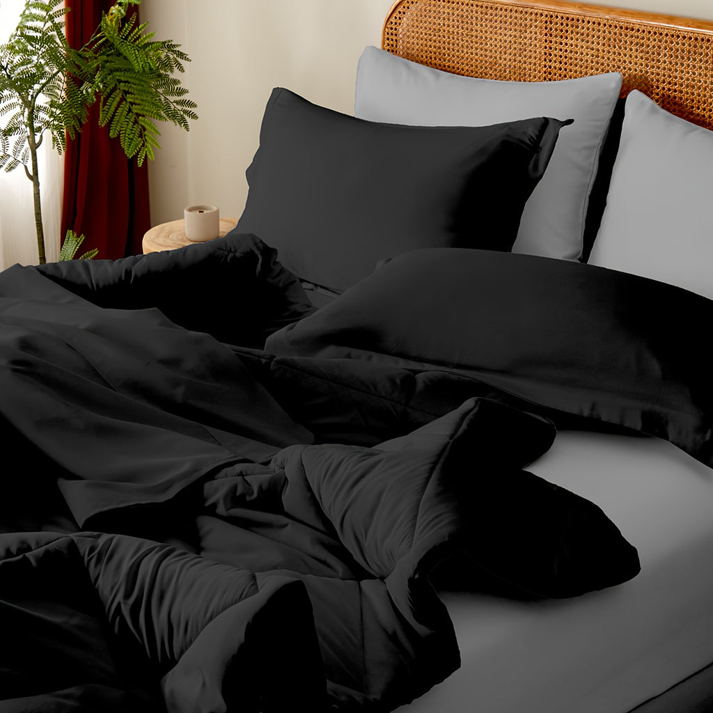 Bed in a Bag 7-Piece Double-Sided Checked Comforter Set – Ultra Soft Fluffy All Season Bedding with Flat Sheet Fitted Sheet Pillowcases Shams, Twin XL Full Queen King