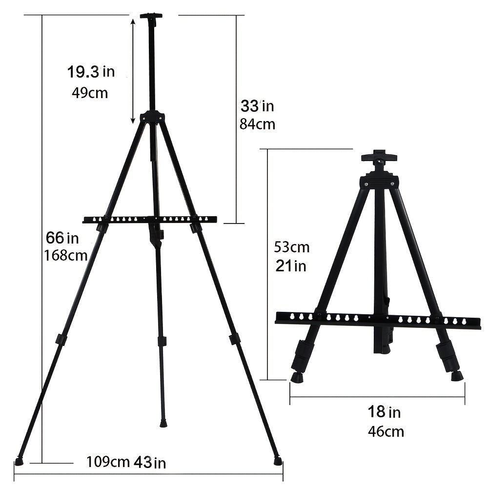 66 Inch Adjustable Metal Floor Easel Stand – Foldable Portable Tripod for Wedding Signs, Art Display, Painting & Party Decorations – Sturdy Lightweight Black 3-Section Easel Instant Setup