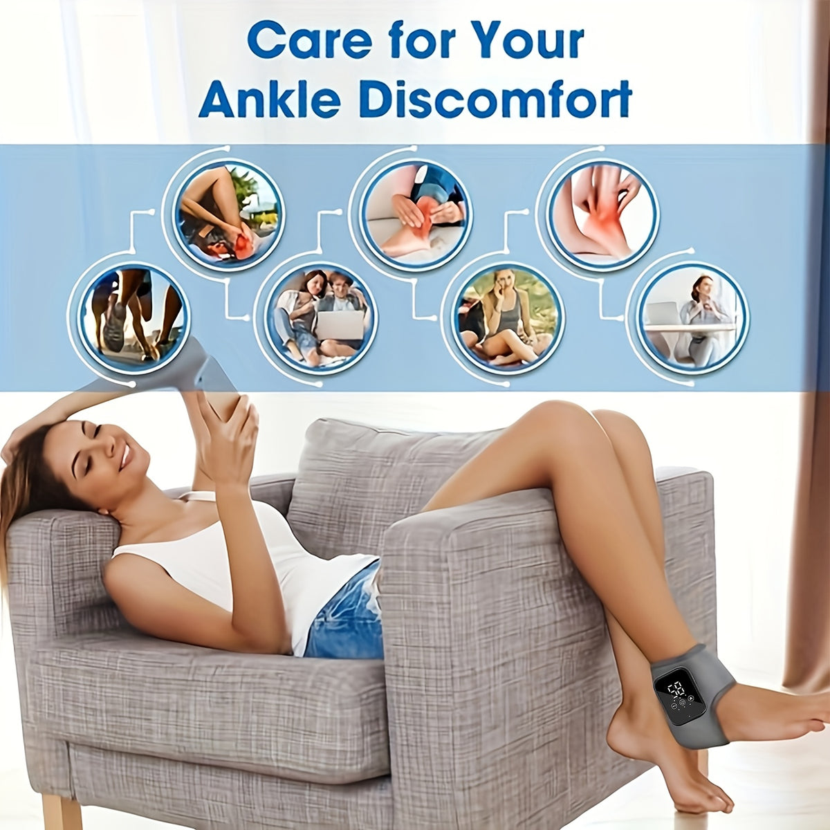 Heated Ankle Foot Massager with Temperature Control & Vibration – Wireless Smart Timed Electric Massager, Adjustable Intensity, Removable Pads, Ideal Gift for Men & Women