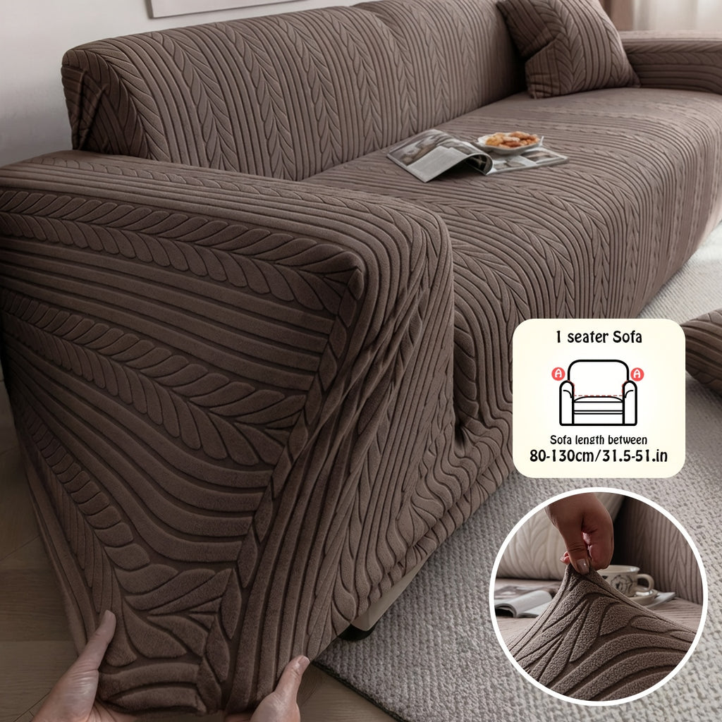 Striped Stretch Sofa Cover 1pc – Washable Non-Slip Scratch-Resistant All-Season Sofa Slipcover for 1 2 3 4 Seater, White Sawtooth Textured Fabric Couch Protector for Living Room Home Decor