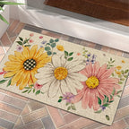 Spring Summer Floral Doormat Sunflower Daisy Welcome Mat Flannel Soft Non-Slip Indoor Floor Mat for Front Door Entryway Home Decoration - Multiple Sizes