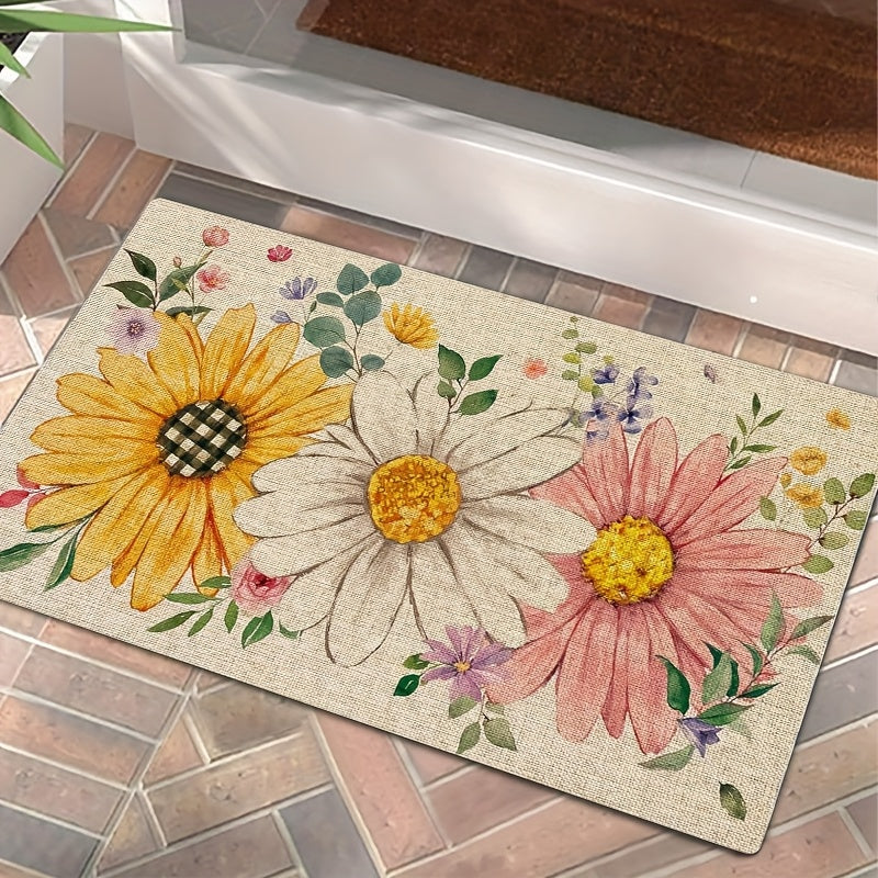 Spring Summer Floral Doormat Sunflower Daisy Welcome Mat Flannel Soft Non-Slip Indoor Floor Mat for Front Door Entryway Home Decoration - Multiple Sizes