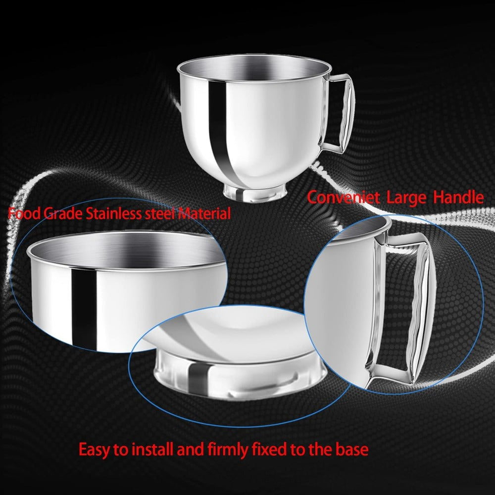 5Qt Stainless Steel Mixer Bowl – KitchenAid Artisan & Classic 4.5-5QT Compatible, Oven-Safe 304 Steel with Ergonomic Handle & Spill-Resistant Lid