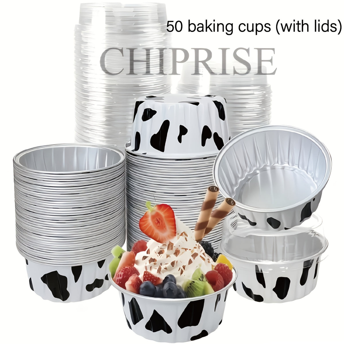 Aluminum Foil Baking Cups with Lids – Assorted Color Cupcake & Muffin Tins for Parties, Weddings & Events | 50-Pack with Lids or 30-Set with Spoons