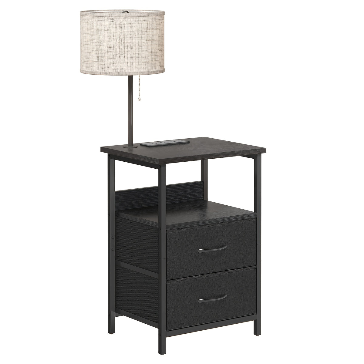 Nightstand with Built-in LED Lamp USB Port & Outlet – 1 or 2 Drawers Bedside Table for Bedroom Living Room, Black Brown White
