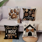 Dog Paw Print Pillow Covers Set of 4, 18x18 Inch Black Double-Sided Rustic Cottage Cushion Covers with Zipper, Outdoor Porch Home Decor Gift for Dog Lovers & Pet Owners