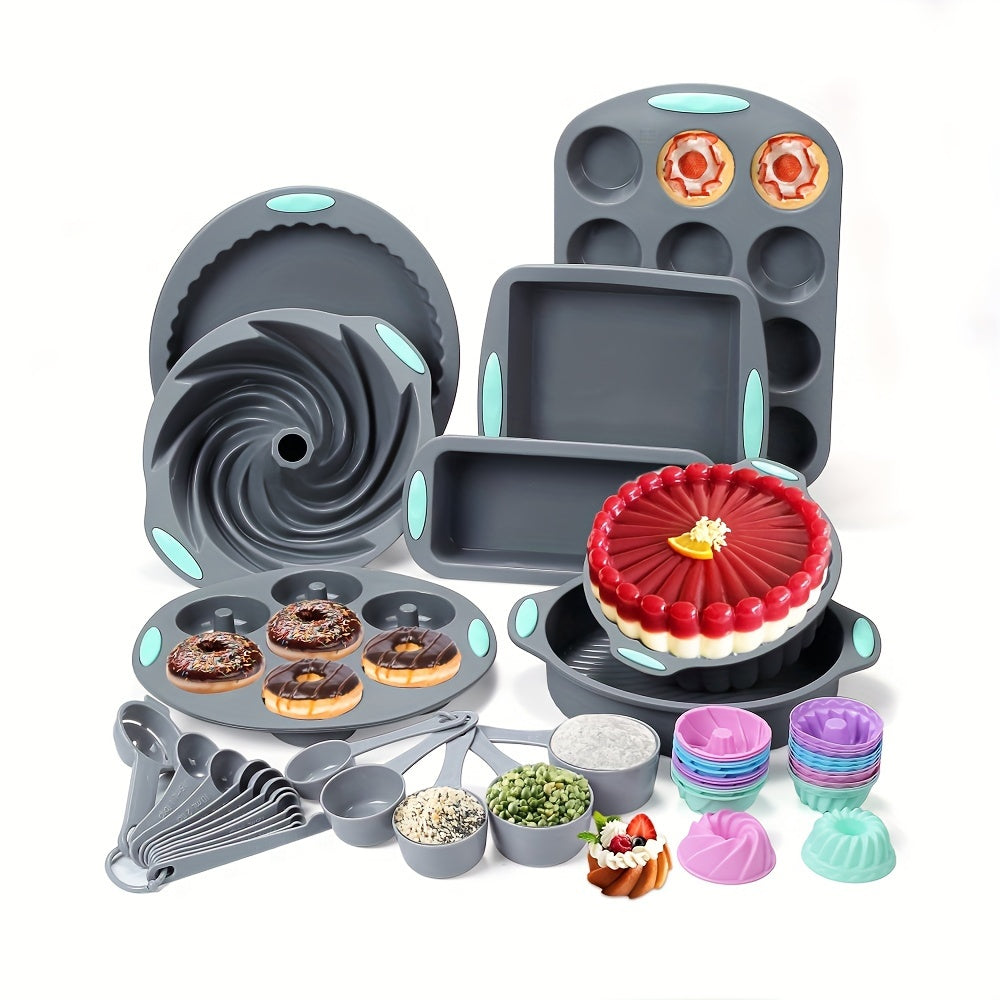 Silicone Bakeware Set – 45, 53 or 83-Piece with Cake Molds, Baking Sheet, Donut Pan, Muffin Pan, Baking Cups & Measuring Cups and Spoons