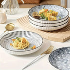 4-Piece Japanese Style Ceramic Plate Set 7 Inch Deep Round Serving Plates Nordic Floral Underglaze Non-Slip Edge for Steak Salad Home Kitchen