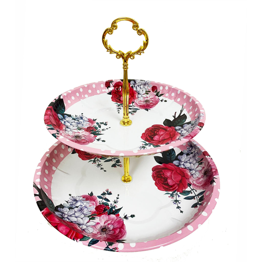 2 Tier Floral Metal Cake Stand Dessert Tower - Vintage Pastry Cupcake Serving Tray for Tea Party, Baby Shower, Birthday & Wedding Table Centerpiece Decoration