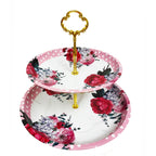 2 Tier Floral Metal Cake Stand Dessert Tower - Vintage Pastry Cupcake Serving Tray for Tea Party, Baby Shower, Birthday & Wedding Table Centerpiece Decoration