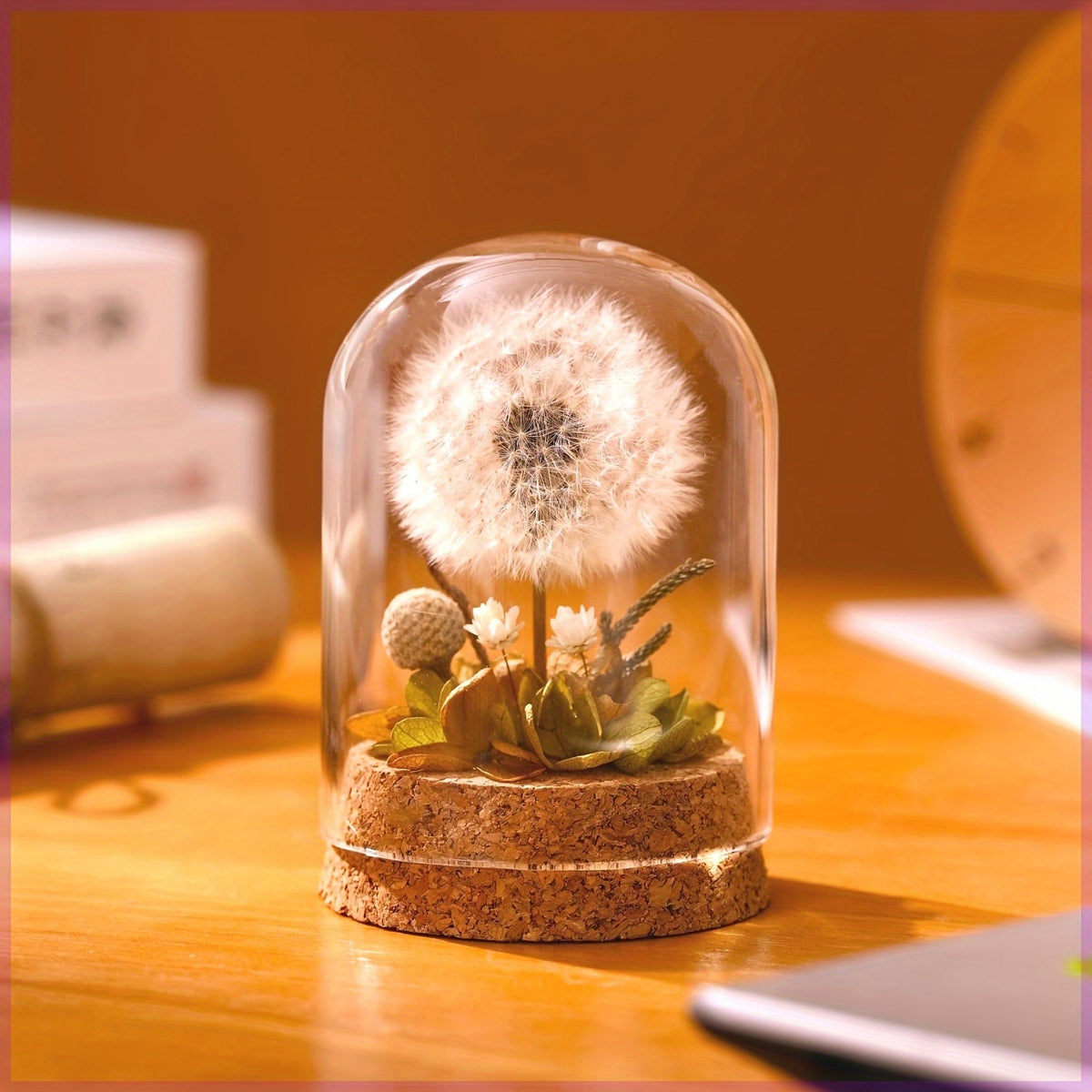 Eternal Dandelion Glass Dome Decoration – Preserved Floral Arrangement in Transparent Display Case, Long-Lasting Keepsake Home & Desk Decor, Perfect Gift for Mother’s Day, Birthday, Christmas & Teacher Appreciation, Red or Pink