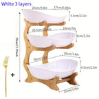 Tiered Fruit Basket Bowl 2-3 Layer Bamboo Wood Stand Kitchen Counter Serving Tray Snack Candy Plate with Fork European Style