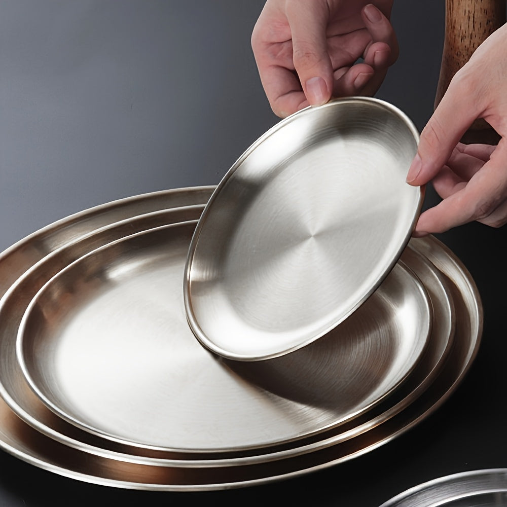304 Stainless Steel Dinner Plates Set of 10 BPA-Free Dishwasher Safe Non-Toxic Round Metal Plates for Home Outdoor Camping Holiday Use