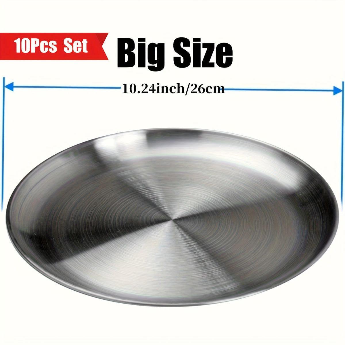 304 Stainless Steel Dinner Plates Set of 10 BPA-Free Dishwasher Safe Non-Toxic Round Metal Plates for Home Outdoor Camping Holiday Use
