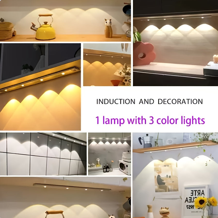 LED Motion Sensor Light Strip USB Rechargeable – Under Cabinet Wardrobe Night Light, 3 Color Modes, Self-Adhesive Magnetic Mount for Kitchen, Bedroom & Shoe Cabinet | 20/30/40cm