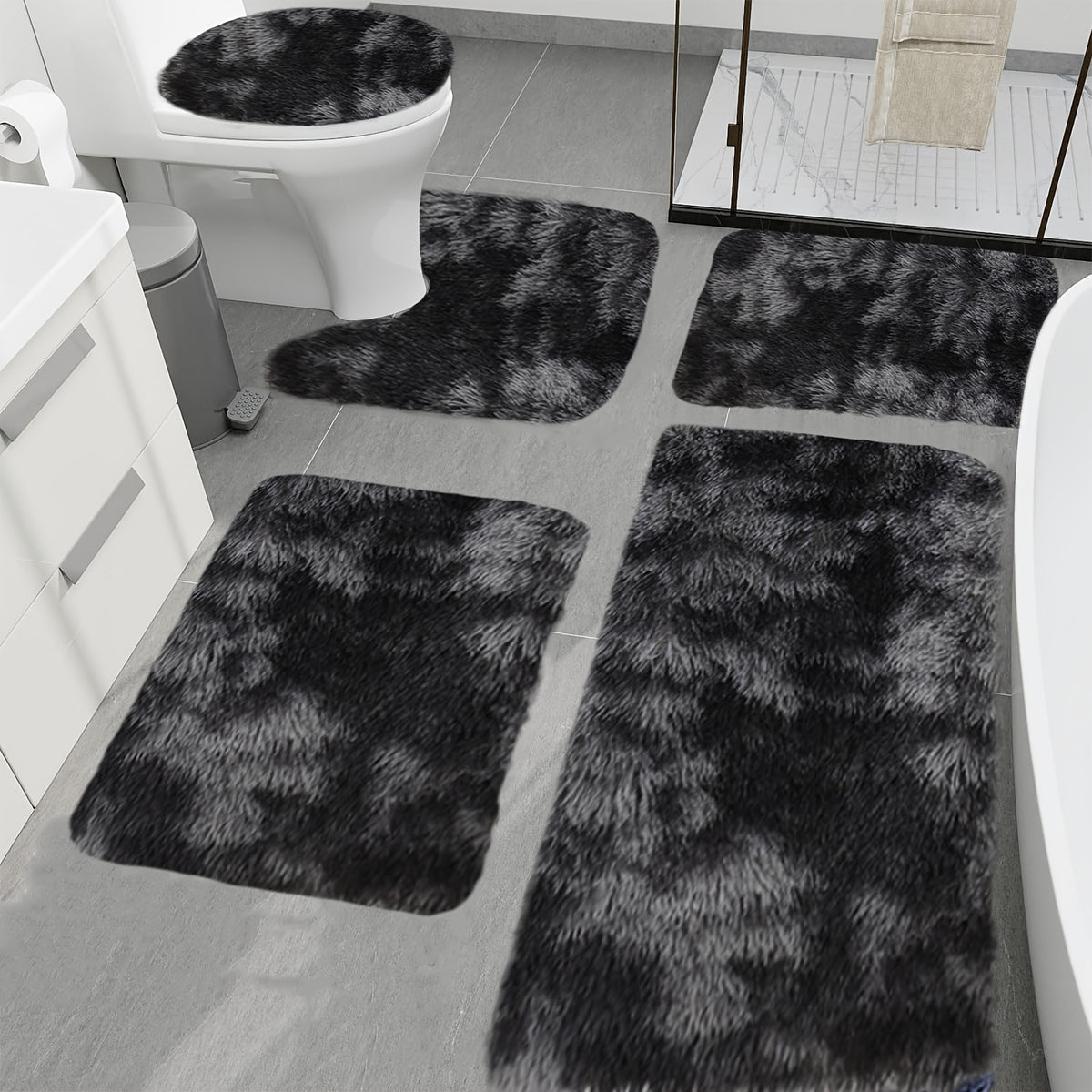 Plush Bath Rugs Set 1-6 Pieces, Multi-Color Microfiber Non-Slip Bathroom Mats – Soft Water Absorbent Thick Machine Washable Toilet Mats for Bathroom, Tub & Shower