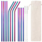 Reusable Stainless Steel Straws Set of 12 Extra Long 10.5 Inch with Cleaning Brushes - Metal Straws for Cold Drinks, Cocktails, Smoothies & Iced Coffee, Eco Friendly Drinking Straws