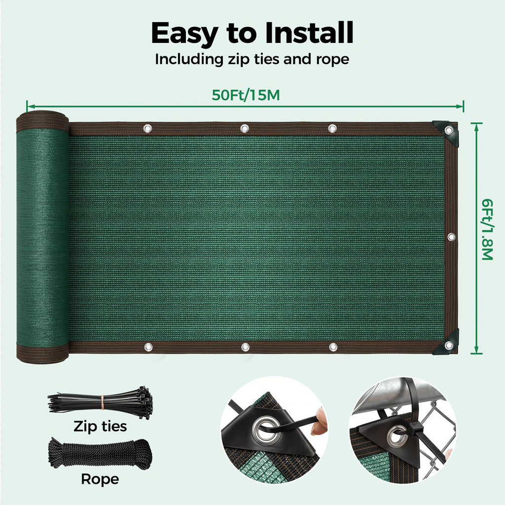 Privacy Screen Fence Heavy Duty HDPE Mesh Outdoor Shade Cloth Barrier 5x25ft 6x50ft with Rope Green Brown Black