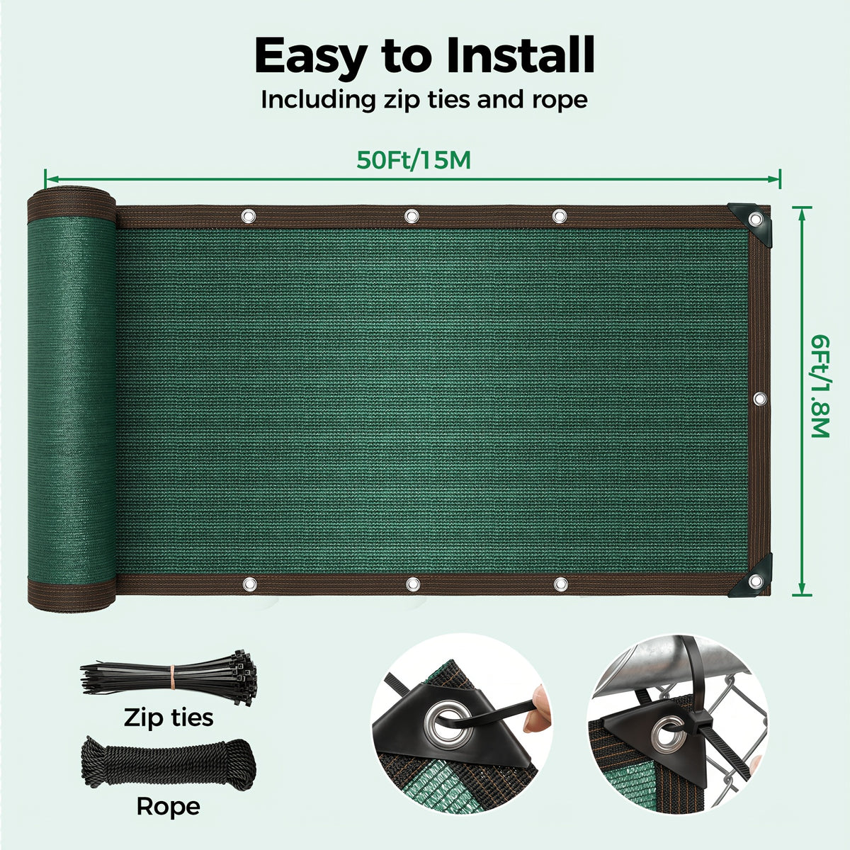 Privacy Screen Fence Heavy Duty HDPE Mesh Outdoor Shade Cloth Barrier 5x25ft 6x50ft with Rope Green Brown Black