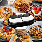 Double Belgian Waffle Maker 6-Inch 1400W – Stainless Steel with Nonstick Plates, Adjustable Temperature & Cool-Touch Handles