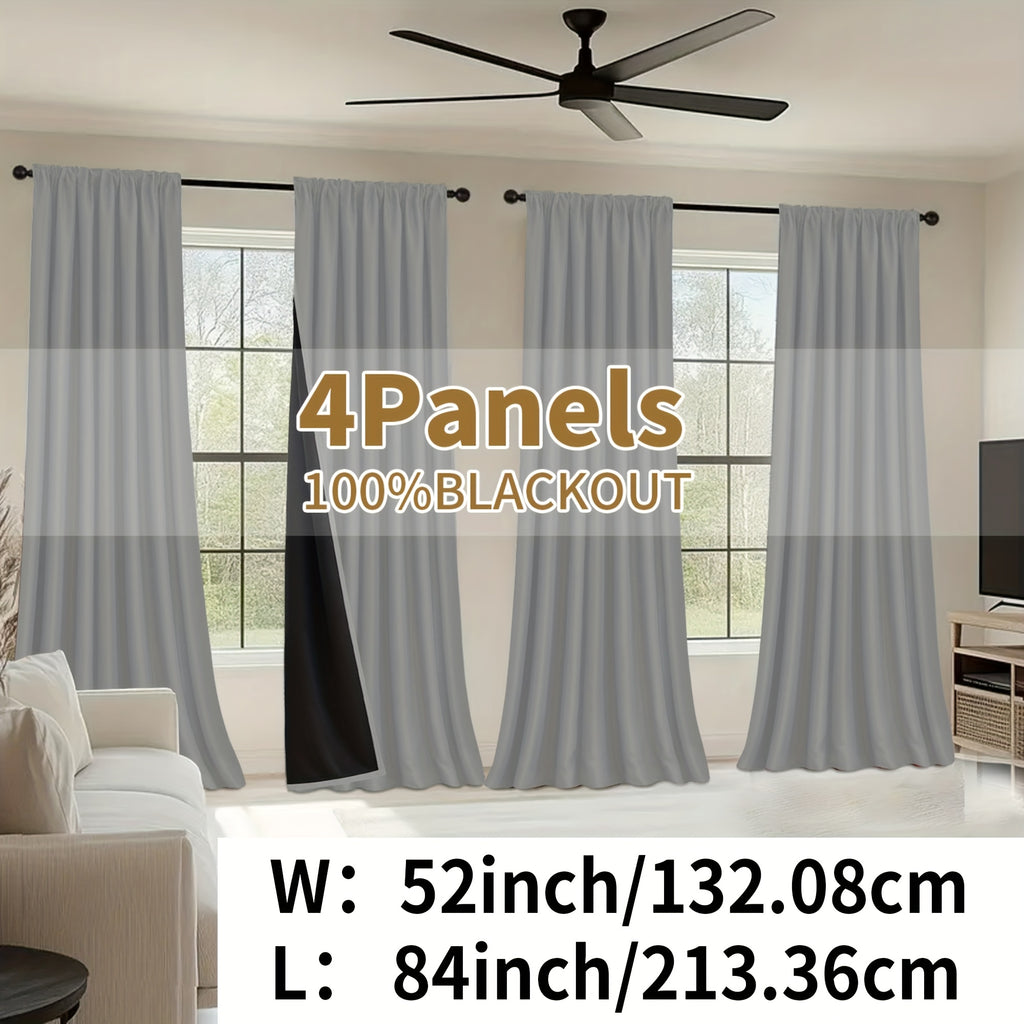 Blackout Curtains Rod Pocket 4 Panels - Thermal Insulated Room Darkening Noise Reducing Matte Drapes for Bedroom Living Room Office, 9 Colors 11 Sizes
