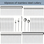 30 or 60 Piece Stainless Steel Cutlery Set Mirror Polished Flatware Knife Fork Spoon Set for Family Restaurant Hotel Party Wedding