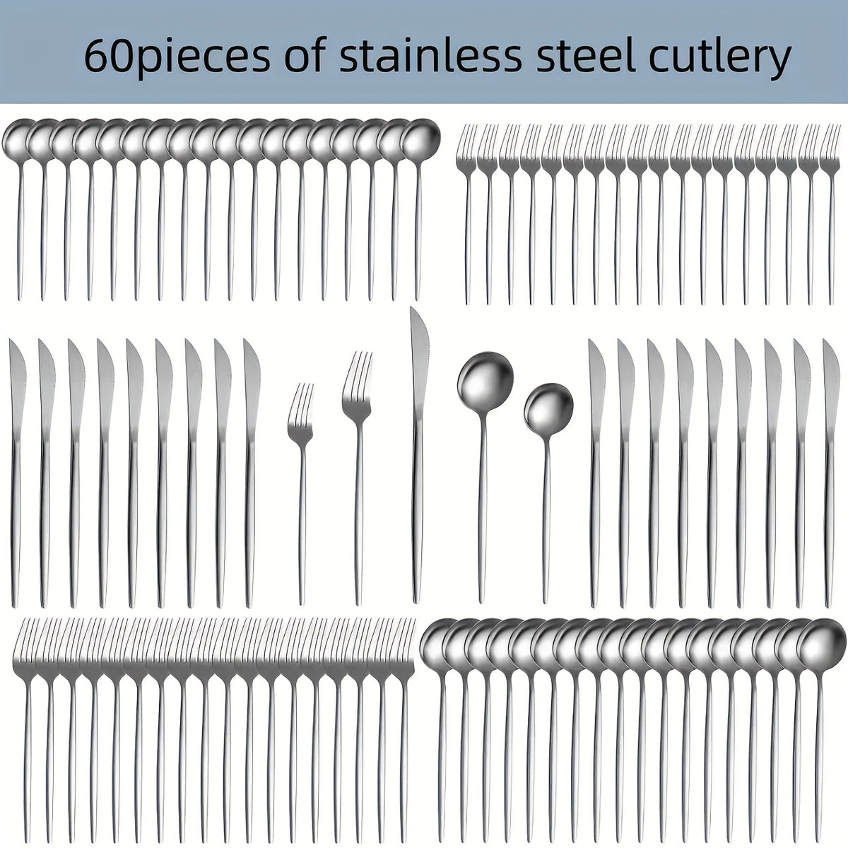 30 or 60 Piece Stainless Steel Cutlery Set Mirror Polished Flatware Knife Fork Spoon Set for Family Restaurant Hotel Party Wedding