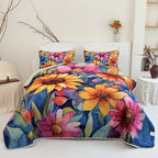 Quilted Quilt Set 2-3 Piece Floral Love Heart Print – Soft Breathable Hypoallergenic Bed Cover with Pillowcases for Twin Full Queen King, Multicolor Bedding