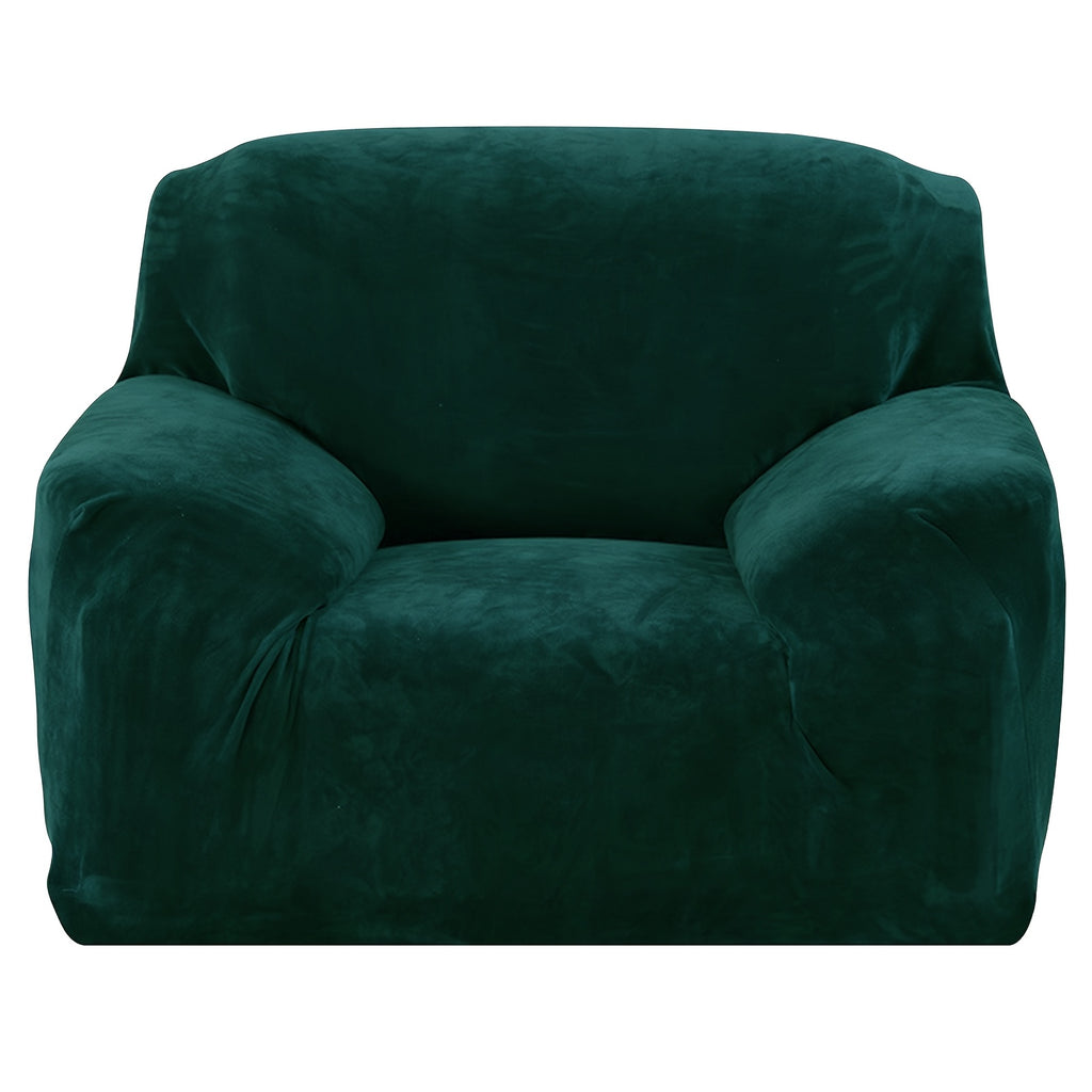 Velvet Stretch Sofa Cover Slipcover – Thick High-Elasticity Plush Couch Cover for L-Shape 1 2 3 4 Seater, Polyester Spandex Furniture Protector with Pillowcase for Living Room