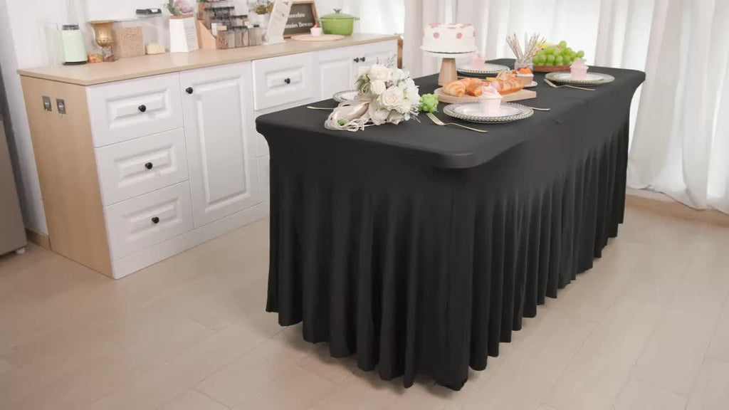 Rectangle Tablecloth with Skirt Wrinkle-Resistant Table Cover for Weddings Birthdays Graduations Black White Red 1 2 4 8 Pcs