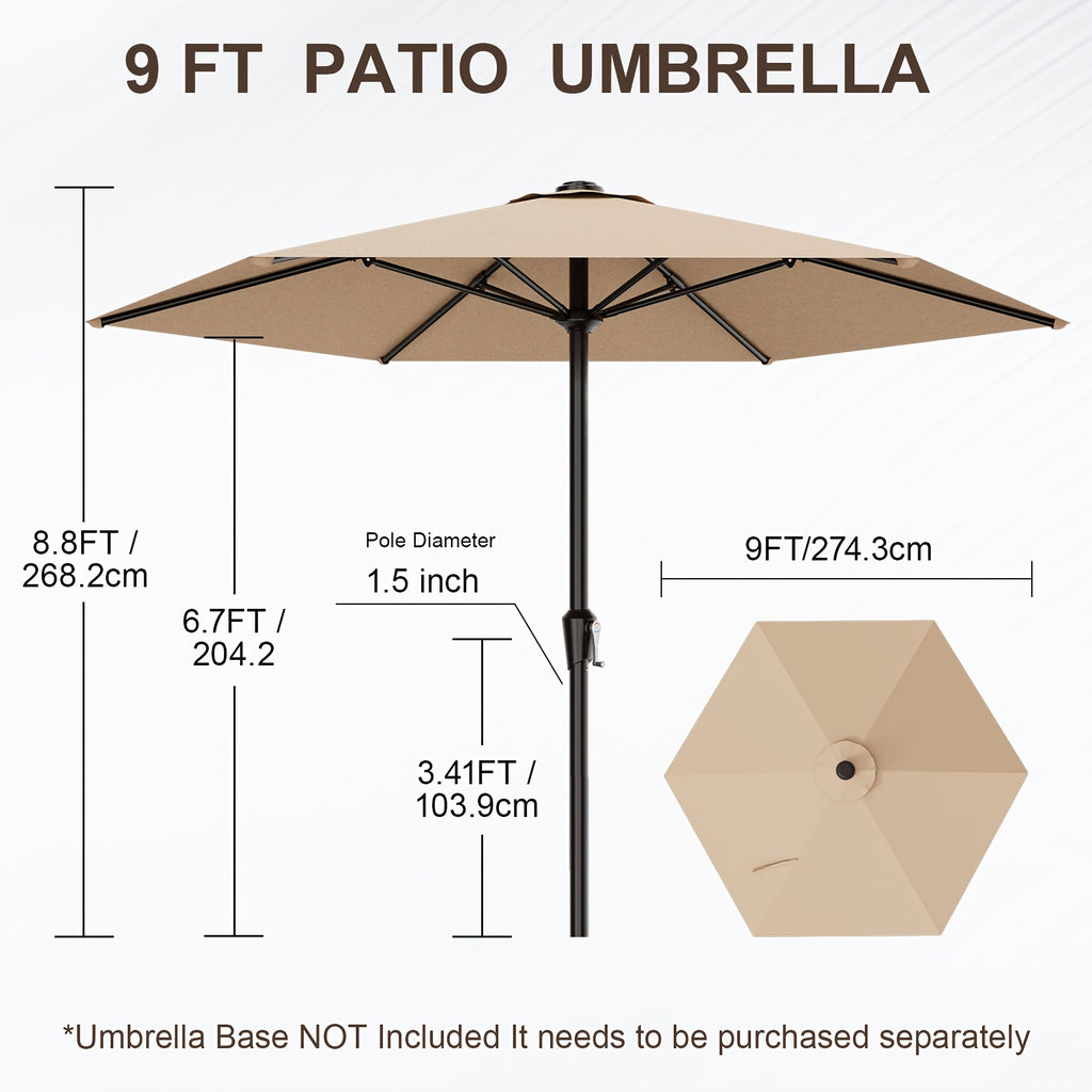 9 FT Patio Market Umbrella with Easy Crank, UV Protection & 6 Sturdy Ribs – Outdoor Table Umbrella for Deck, Backyard & Pool, 10 Colors (Beige, Gray, Green, Navy, Blue, Red, Pink, Yellow)