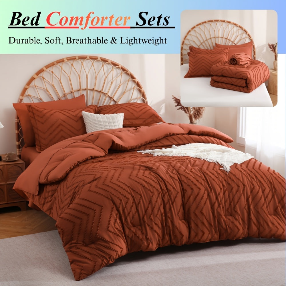 5/7pcs Pintuck Bed In A Bag Comforter Sets, Pinch Pleat Complete Bedding Sets with Comforter, Sheets & Pillowcases, Queen/King Size, All Season