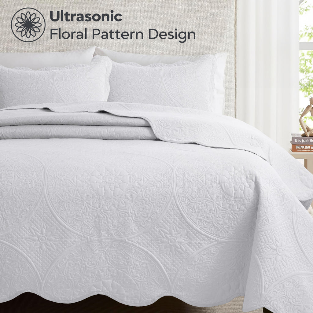 Luxury Quilted Bedspread Set 3 Piece Floral Coverlet with Pillow Shams Breathable Lightweight All Season - Twin Queen King California King 16 Colors