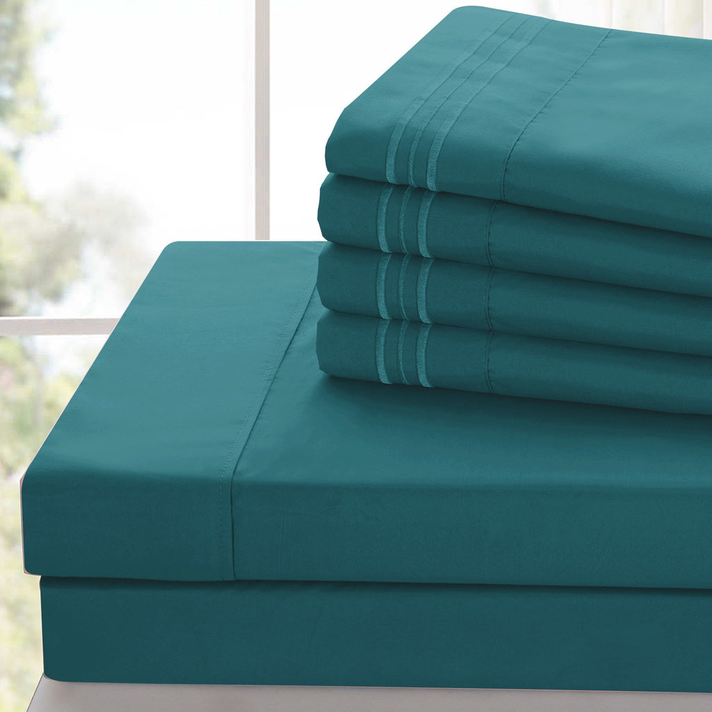 Brushed Microfiber Bed Sheet Set 6 Piece with Embroidered Pillowcases - Hotel Luxury Deep Pocket 16 Inch, Soft Breathable All Season, 24 Colors, Twin Twin XL Full Queen King Cal King