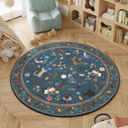 Boho Cat Print Area Rug Low Pile Non-Slip Floral Vintage Indoor Carpet for Living Room Bedroom Dining Room Runner Round Large