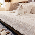 Faux Rabbit Fur Sofa Cover Thick Winter Warm Couch Protector Non-Slip Machine Washable Pet-Friendly Floral Sofa Slipcover for 1 2 3 4 Seater Living Room Bedroom