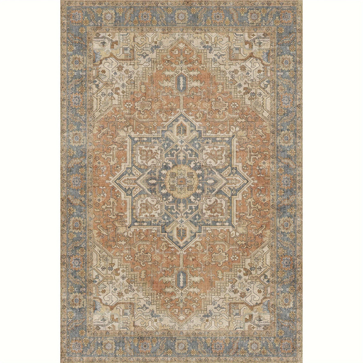 Terracotta Oriental Area Rug – Low Pile, Soft Texture, Non-Slip, Washable | Vintage Russet Boho Style | Bedroom, Living Room & Dining | 2 Sizes | Nuvia Haven